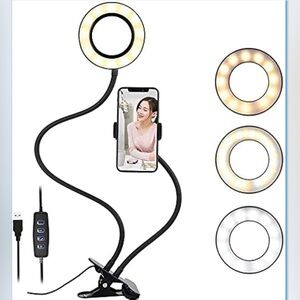 Flexible Dual-Gooseneck LED Ring Light with Phone Holder - Black